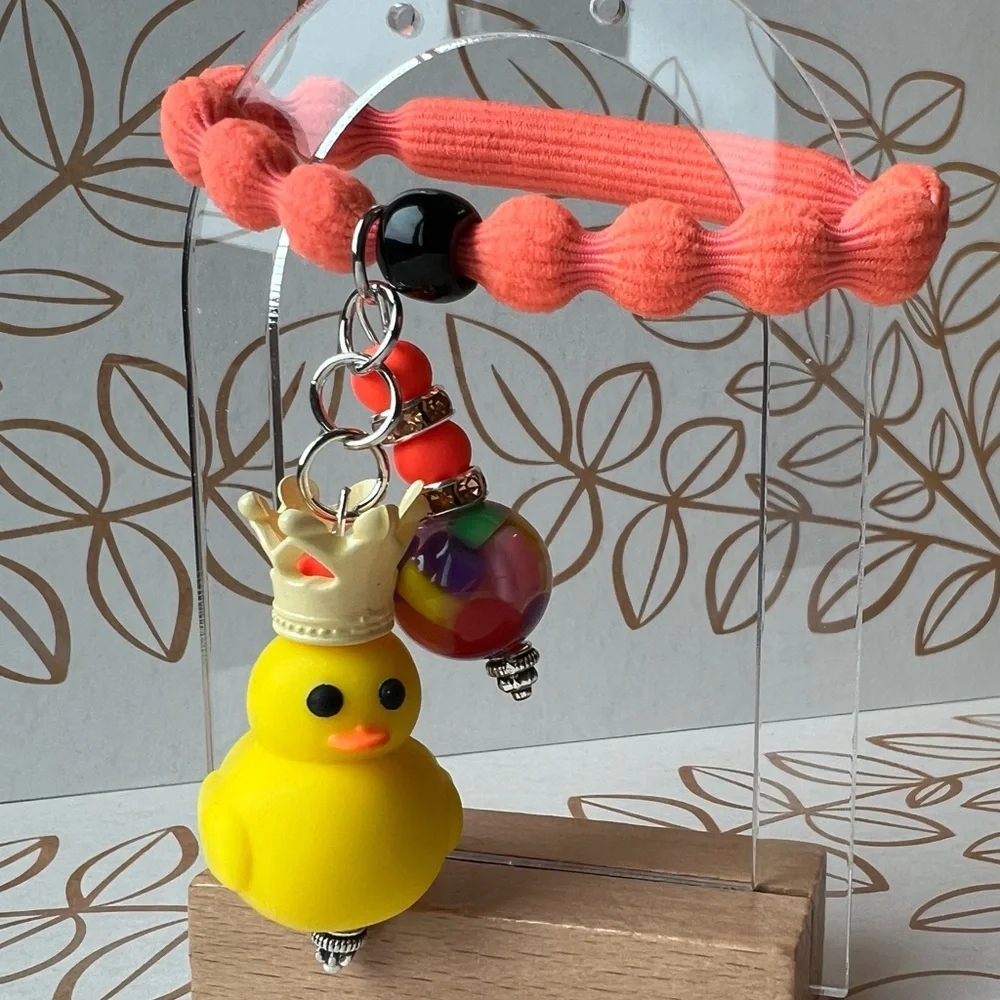 Beaded Mickey and Rubber Duck Hair Ties - Black and Orange Ties